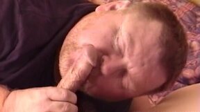 Hot teenage guy receives blowjob from mature fat cock sucker