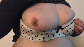 Fat amab NB plays with her titties in bra
