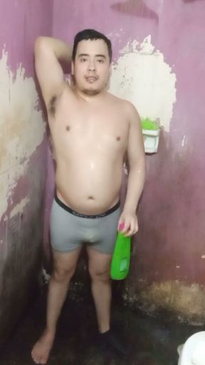 Jesus without a shirt and in boxers bathing