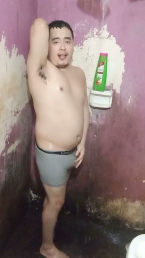 Jesus without a shirt and in boxers bathing