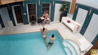 HUNT4K. Skinny dark haired has sex with stranger by the pool