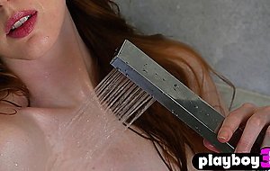 Sexy redhead MILF Erna Ohara exposed her hairy pussy after hot striptease