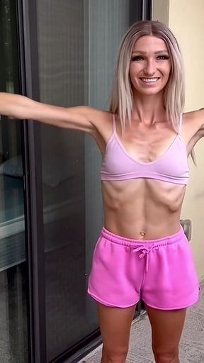 Skinny Fit Blonde Girl Stretches and Workout on Balcony