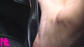 Revving and Driving in Black Leather Flats on Barefeet