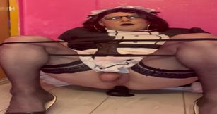 Nasty Sissy Maid rides Dildo