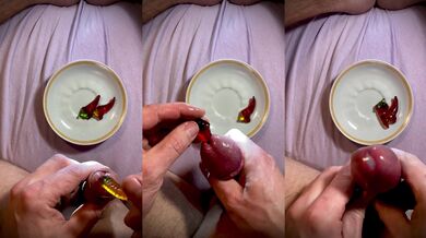 How many candies will the male urethra swallow? My cumshot in a condom!