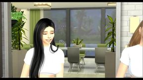 Petite brunette Sophie R and Latina Aishah S in a wild teen threesome