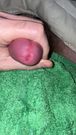 Pumping semen onto my green cum towel