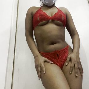 desi girl dipika is gift in her red bikini, unwrap and cum on her clear hindi audio