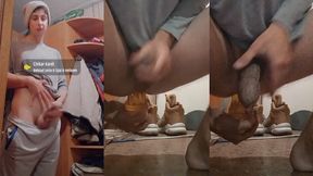 a nice guy jerks off his big dick and plays with big bottles that made him cum three times.