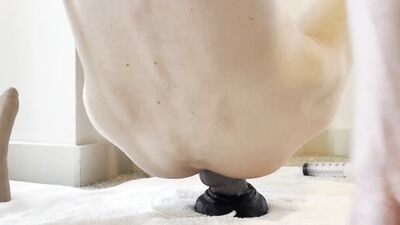 Perverted dude stretches his tight asshole with a huge anal toy