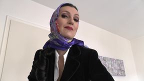 Elegant, Shiny Satin Headscarf Fashion Show JOI, Lady Victoria Valente