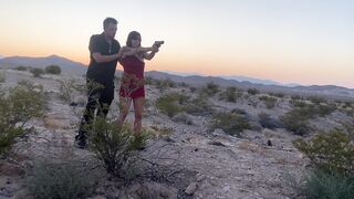 Naked Girl Shooting Gun in Las Vegas Desert - Jamie Stone