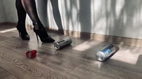 ASMR feet crushing cans.