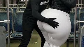 Big Ass Latina in Tight White Pants on the Bus Ends in White Thong