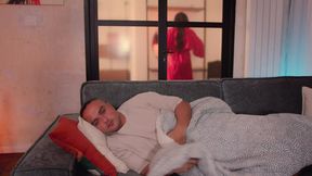 Turned on Milf Seduces and Fucks Creepy Guy Through Glass Door