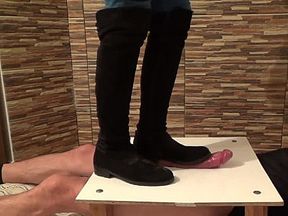 cock and balls under cruel boots - CBT trampling