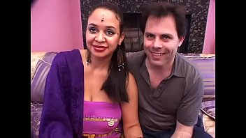 Indian skank sucks a white cock then gets her pussy stuffed by dark stud'_s dick