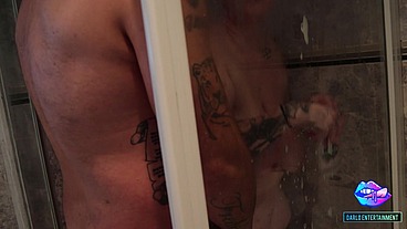 SEXY BBW BAMBI BEAUTY GIVES A WET BLOWJOB IN THE SHOWER