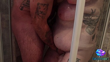 SEXY BBW BAMBI BEAUTY GIVES A WET BLOWJOB IN THE SHOWER