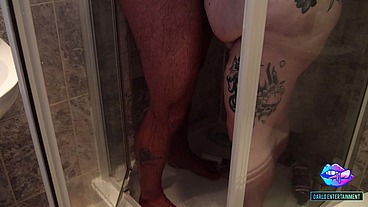 SEXY BBW BAMBI BEAUTY GIVES A WET BLOWJOB IN THE SHOWER