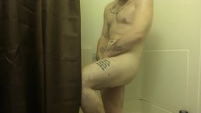 Tatted College Guy Jerks with Dildo in His Manhole