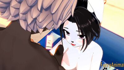 Watch this anime cosplay cutie take on a massive black rod and gulp down every last drop