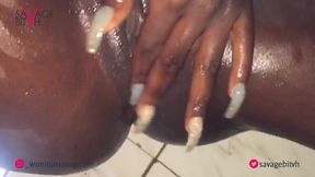Nigerian girl in VR video enjoys a sensual solo session with shower and