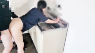 Japan Wife Gets Grinded Rough in Standing Back Cowgirl Sneaky Bathroom Creampie