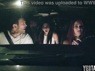 Small redhead girl got railed in a hardcore foursome with her ghost allies