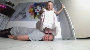 Danielle Squats On His Head In Pink Platform Shoes
