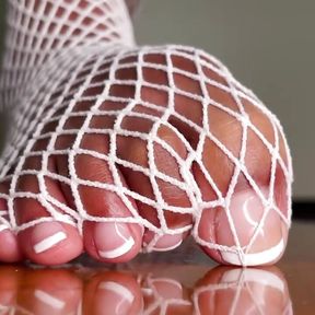 Pink Foxx French Pedicure Feet in Fishnets