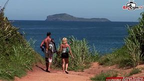 Beach Blonde Teen FFMs Sandwiched for a Threesome