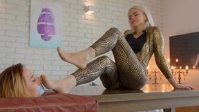 Head Of Weronika And Khaleesi On Table - Tan Pantyhose Part - Russian Language - 4K