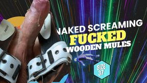 Splattering my cum as I fuck naked in my stinky wooden slippers