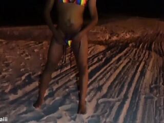 Nifty Butt Mika Kawaiii Undresses NAKED on Public Beach