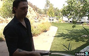 Small titted hairy blonde teen Niki Snow fucked outdoor by her GFs dad