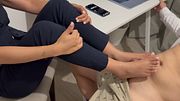 Teacher gives Footjob quizz game resistance exam to a student with 2 cumshot