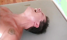 Horny mature guy tied up and tickled hard by two friends