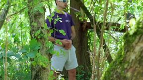 Caught jerking off in forest then got raw dick in mouth