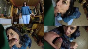 Cameltoe MILF Twerks in Jeans - Blowjob &amp; Cum All Over My Puffy Jacket