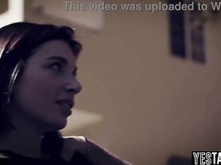 Big tits tattooed teen fucks a big dick man in her hostel in front of the warden