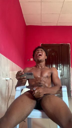 Horny Black Muscular Thug Stroking His Thick Dick