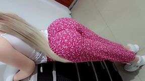 My horny cute blonde stepdaughter likes us to stay alone in the store to have anal sex all afternoon