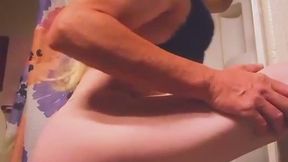 Tanya fucks her slutty round ass and mouth with a big cucumber