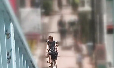 Sweet asian babes riding the bike get pussies all wet