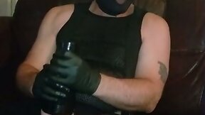 Masked man fleshlight wanking big cock