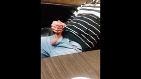 Risky public - dared to cum in restaurant on my sushi and eat it