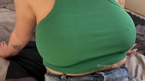 POV Hot blonde girl gives a sensual BJ at home