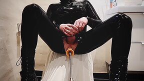 Latex bodysuit solo with fucking machine and cumming